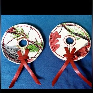 Genuine Leather Bit Guards for Horses - White Winter Camo, tie style,handmade!